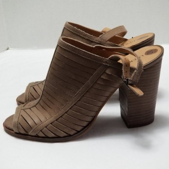 Lucky Brand Lialor Tan Cutout Slingback Sandals Size 10 4.25" Block Heel - Picture 5 of 9